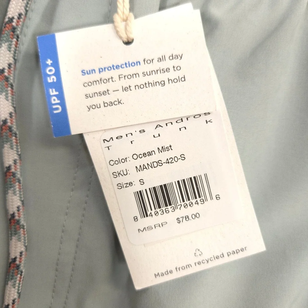 Free Fly Andros Swim Trunks Mens S Ocean Mist Performance UPF 50+ Unlined NEW